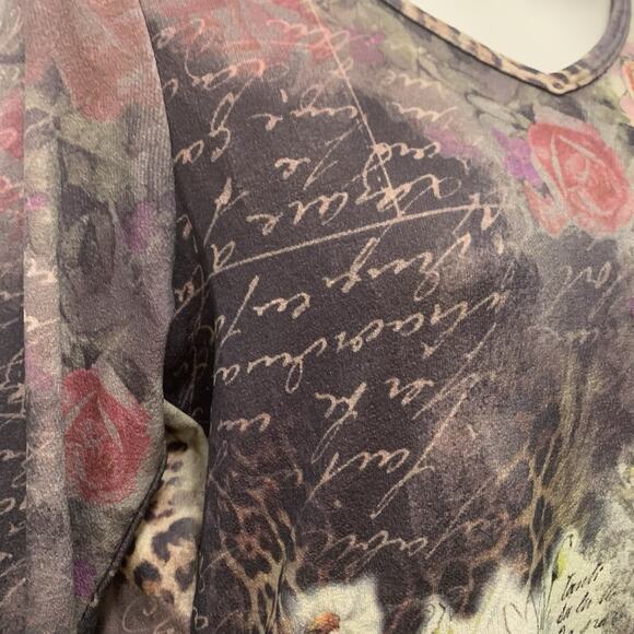 Vintage Xcit USA Floral Top Flare Sleeve Y2K Whimsy Fairy Grunge Womens Petite M - Picture 5 of 10